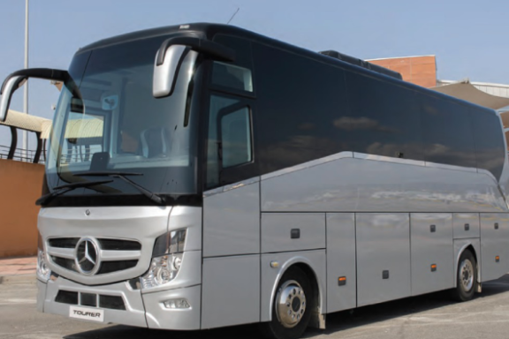 a bus parked in a parking lot