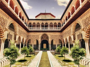 a large building with Alcázar of Seville in the background